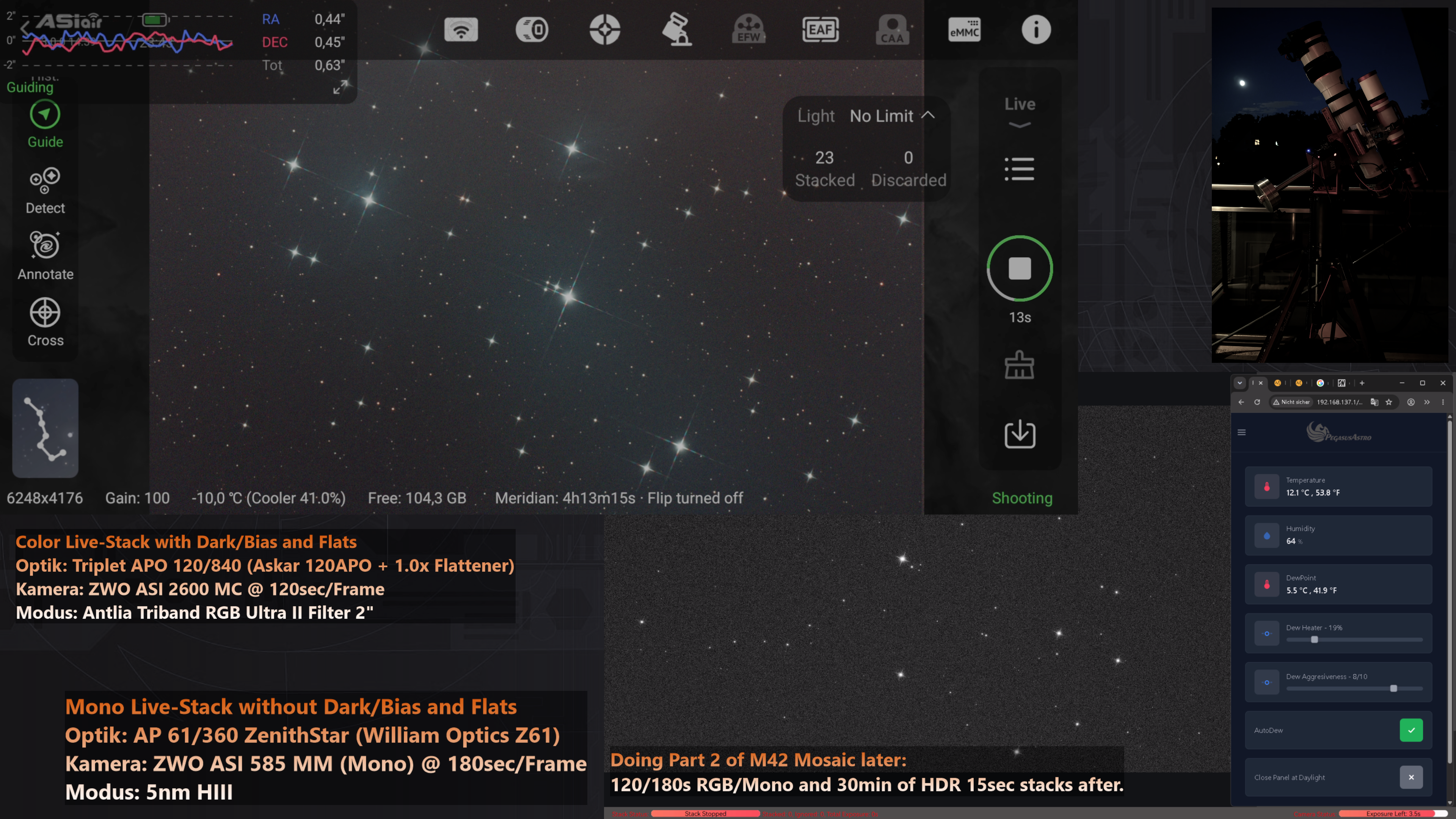 Livestream-Bild (OBS): Plejaden (M45) / Livestream image (OBS): Pleiades (M45)